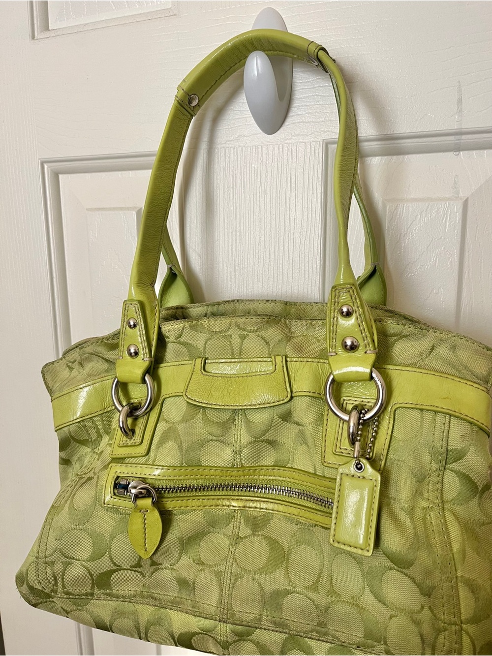 Vintage coach y2k Lime Green Signature-Print Shoulder bag - Picture 5 of 7